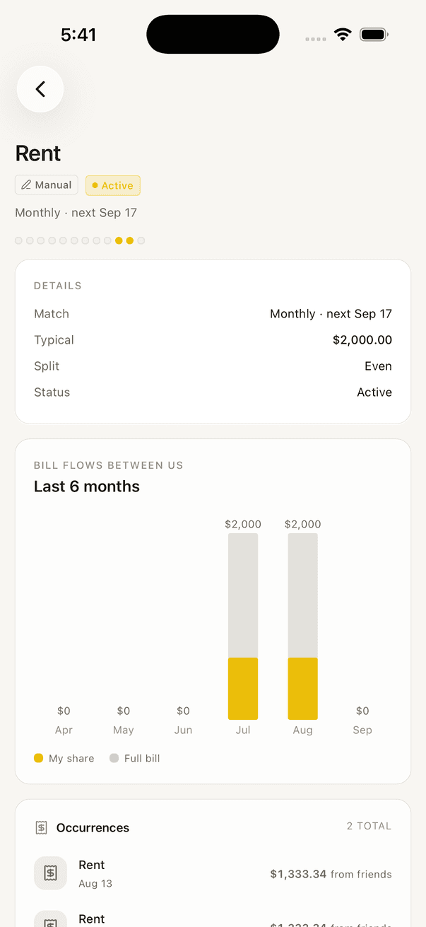 Splits app — Split detail screen